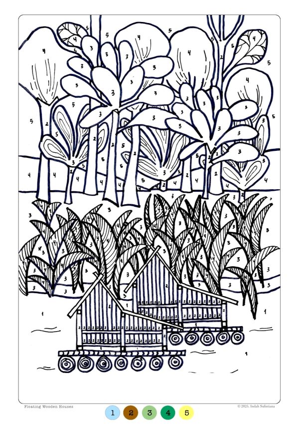 5 Houses in Native Environment Colouring Sheet - Image 2