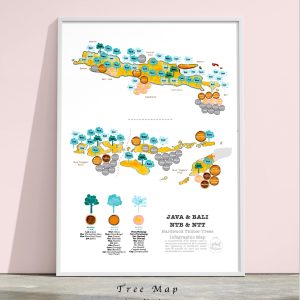 Framed map of Java-Bali-Nusa Tenggara Barat-Nusa Tenggara Timur about native species trees for land rehabilitation and timber species used for traditional construction. Both types as recommendation for replanting.